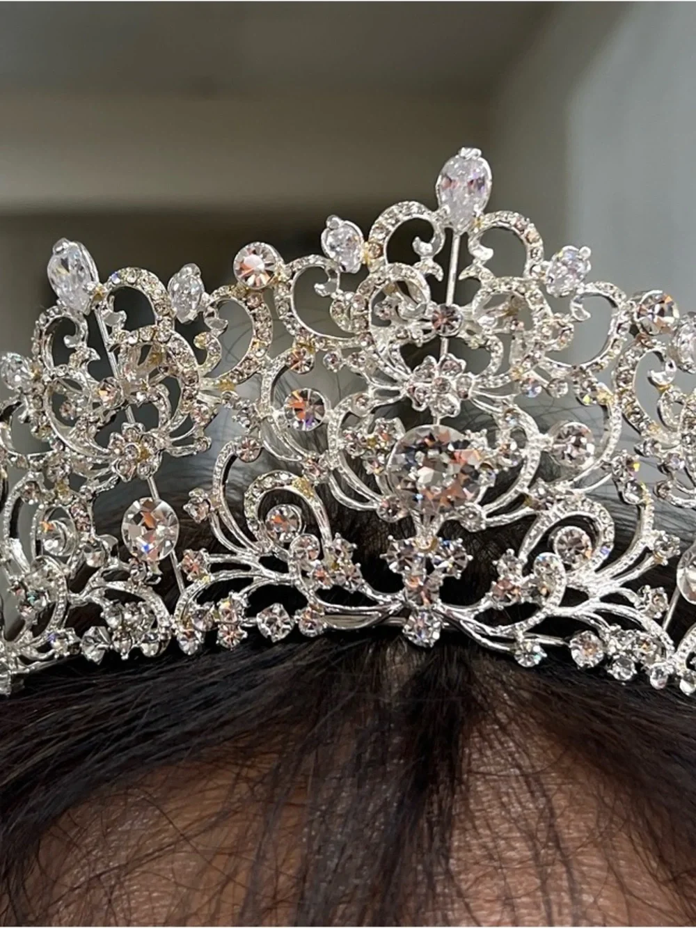 Silver Crystal Bridal Tiara - Sparkling Rhinestone Crown